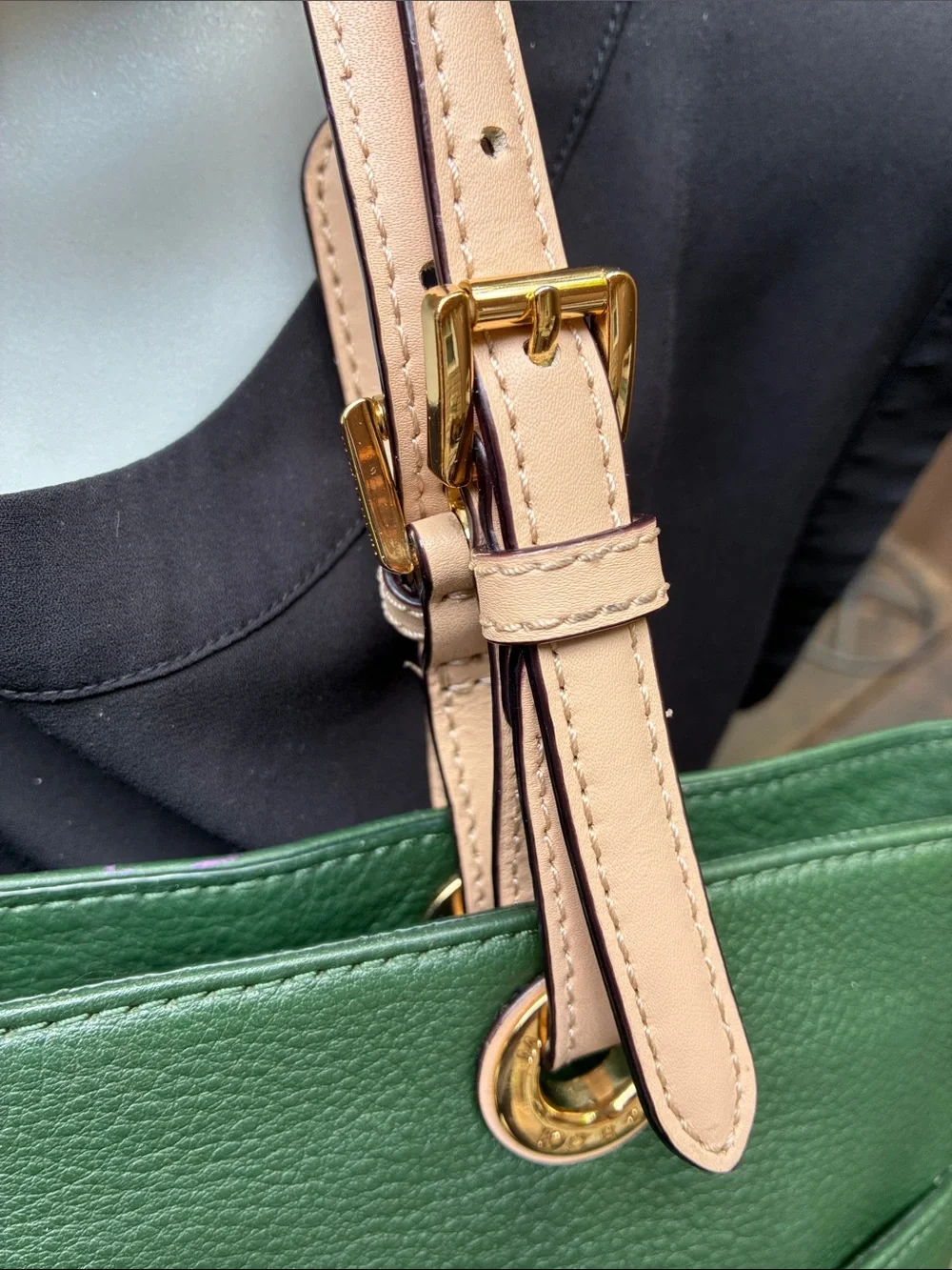 Michael Kors Green Leather Medium Tote with Tan Straps